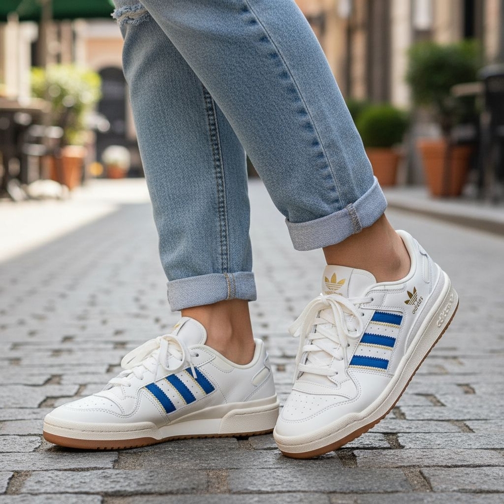 Adidas Women's White and Blue Casual Sneakers